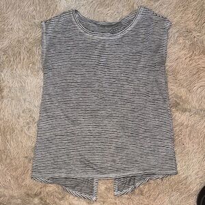 Athleta Black and White Striped Split-back T-shirt - XXS